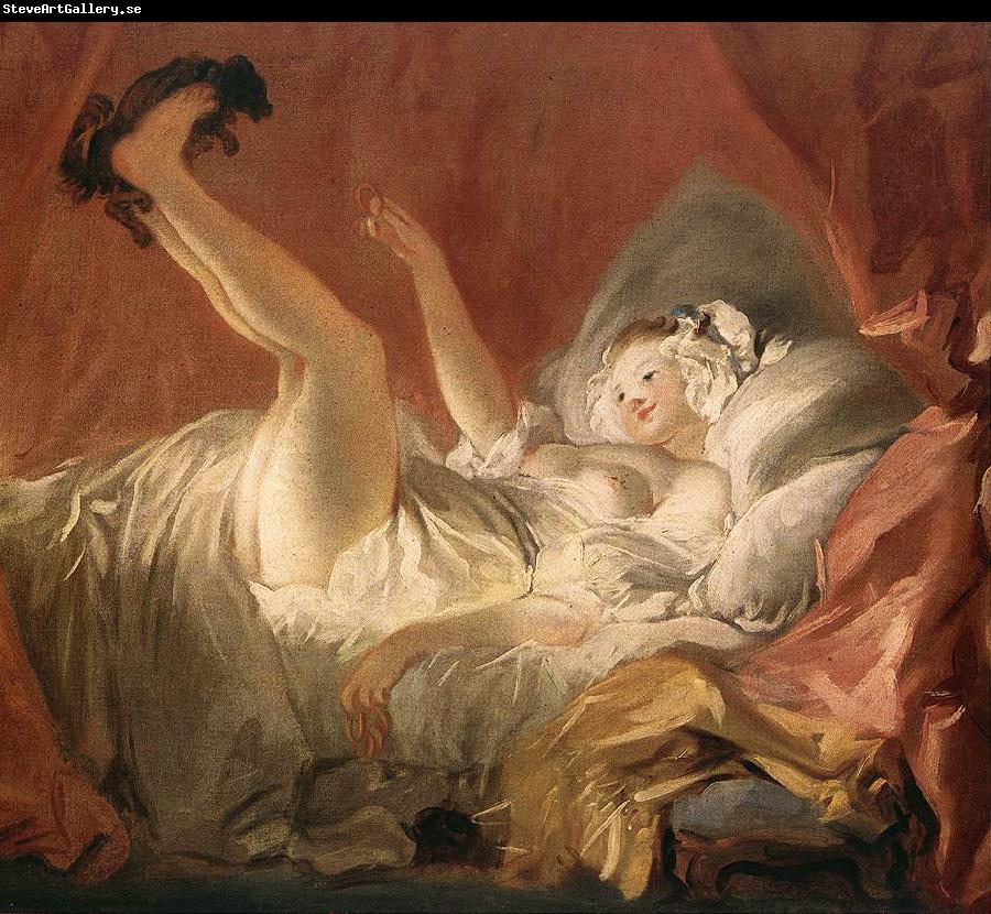 Jean Honore Fragonard Young Woman Playing with a Dog